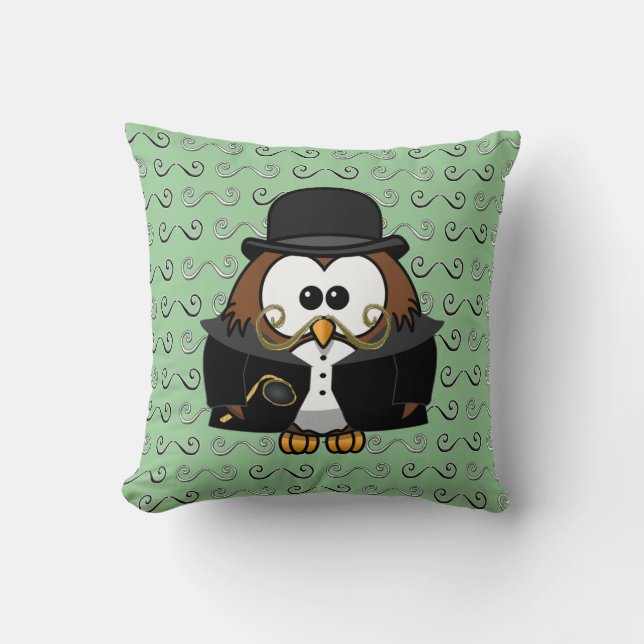mustache owl throw pillow (Front)