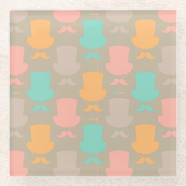 Mustache pattern 2 glass coaster (Front)