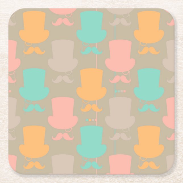 Mustache pattern 2 square paper coaster (Front)