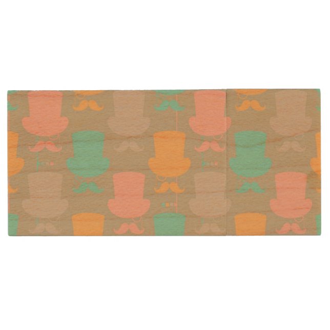 Mustache pattern 2 wood flash drive (Front)
