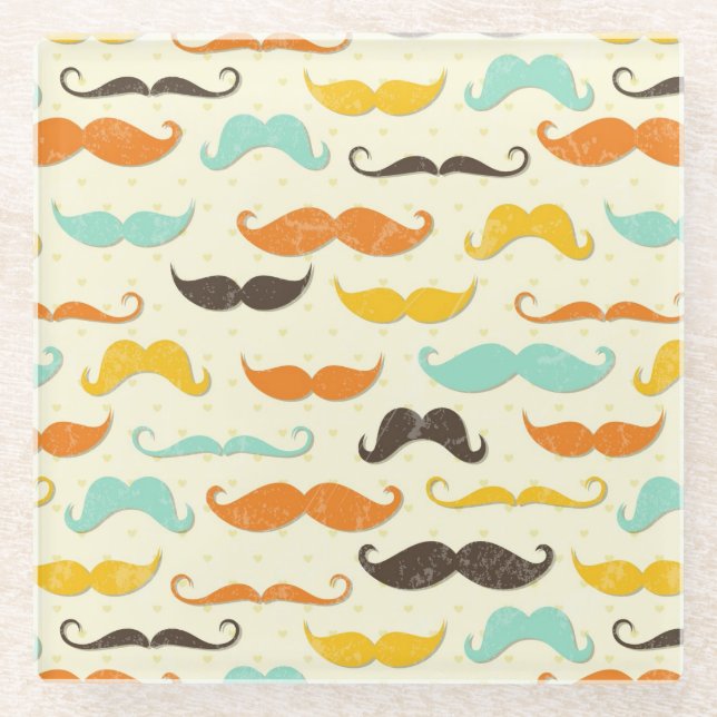 Mustache pattern 3 glass coaster (Front)