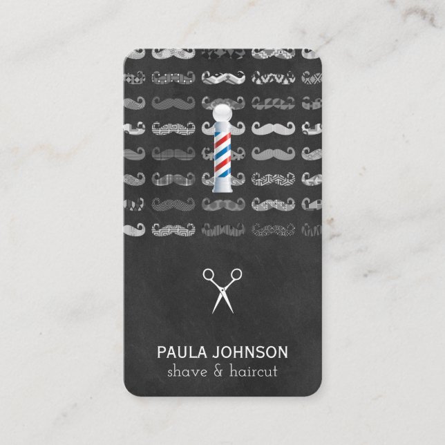 Mustache Pattern Barber Pole Business Card (Front)