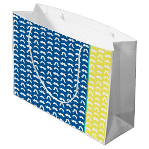 Mustache Pattern Blue Yellow Colorful Design Fun Large Gift Bag