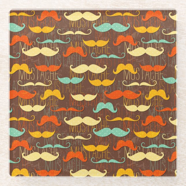 Mustache pattern glass coaster (Front)