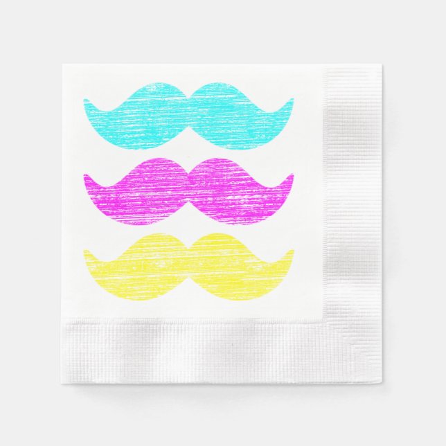 Mustache Pattern in CMY Halftone Colors Napkins (Front)