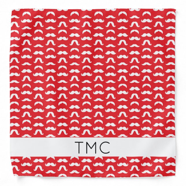 Mustache Pattern Red INITIALS Movember Fun Bandana (Front)