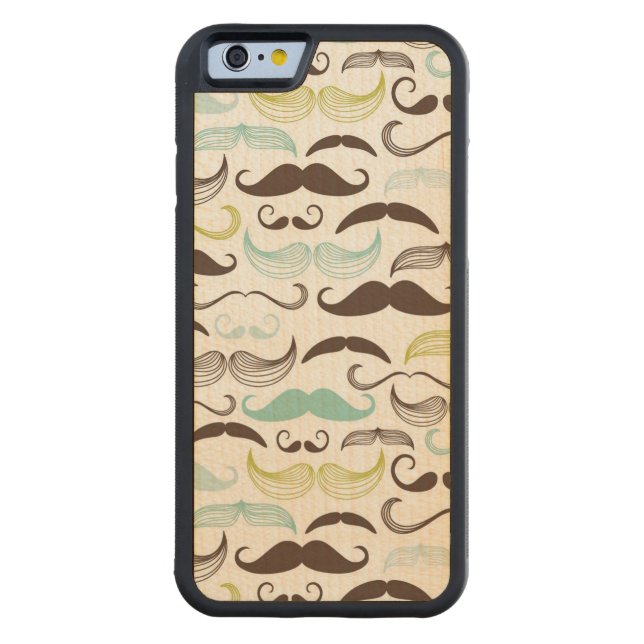 Mustache pattern, retro style 2 carved wood iPhone case (Back)