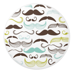Mustache pattern, retro style 2 ceramic knob
