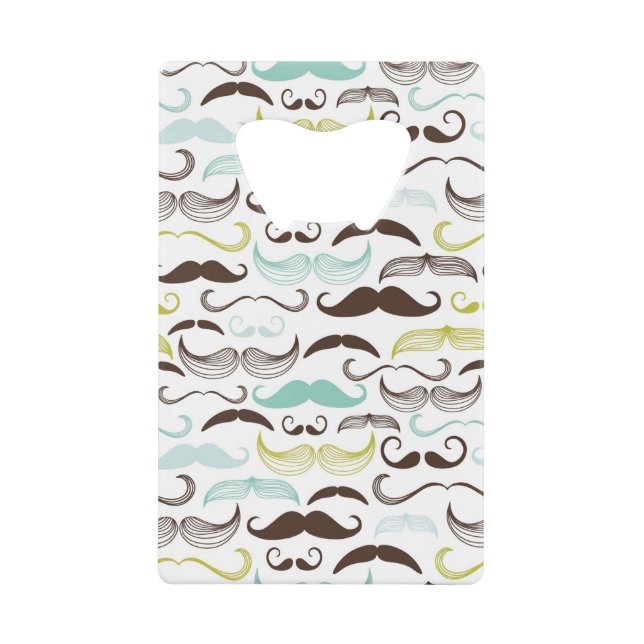 Mustache pattern, retro style 2 credit card bottle opener (Front)