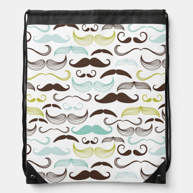 Mustache pattern, retro style 2 drawstring bag (Front)