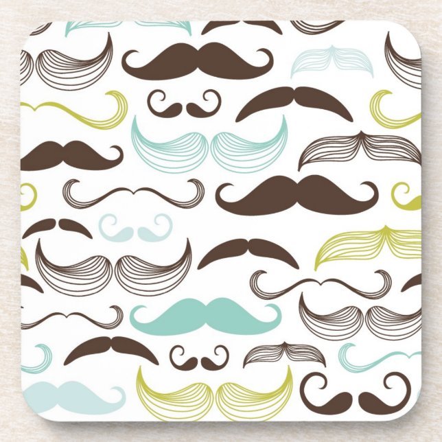 Mustache pattern, retro style 2 drink coaster (Front)