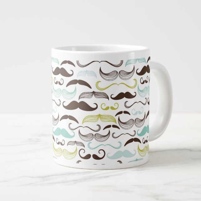 Mustache pattern, retro style 2 giant coffee mug (Front Right)