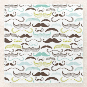 Mustache pattern, retro style 2 glass coaster