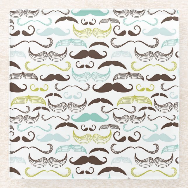 Mustache pattern, retro style 2 glass coaster (Front)