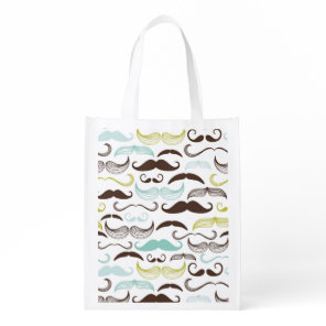 Mustache pattern, retro style 2 reusable grocery bag