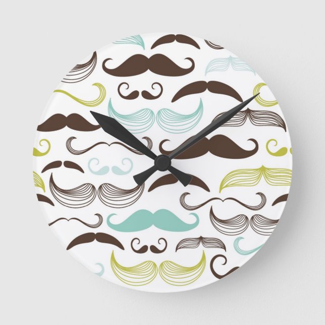Mustache pattern, retro style 2 round clock (Front)