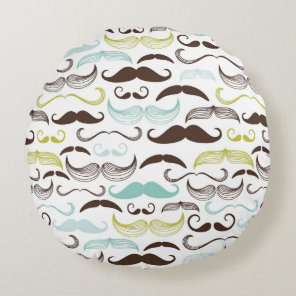 Mustache pattern, retro style 2 round pillow