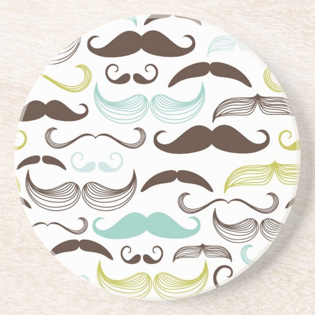 Mustache pattern, retro style 2 sandstone coaster (Front)