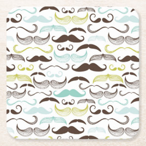 Mustache pattern, retro style 2 square paper coaster
