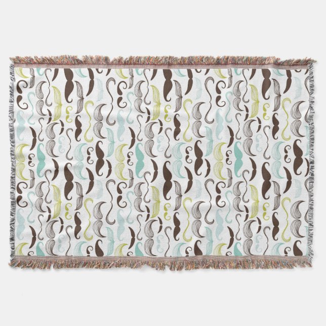Mustache pattern, retro style 2 throw blanket (Front)