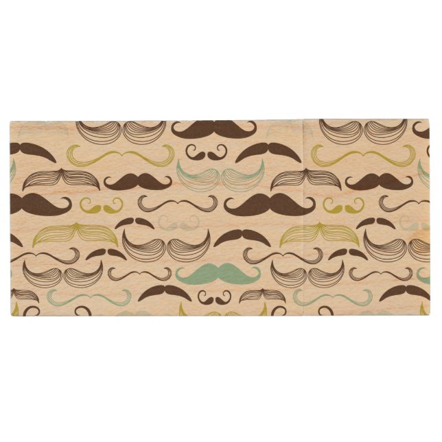 Mustache pattern, retro style 2 wood flash drive (Front)