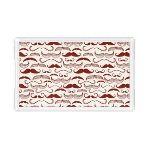 Mustache pattern, retro style 3 acrylic tray