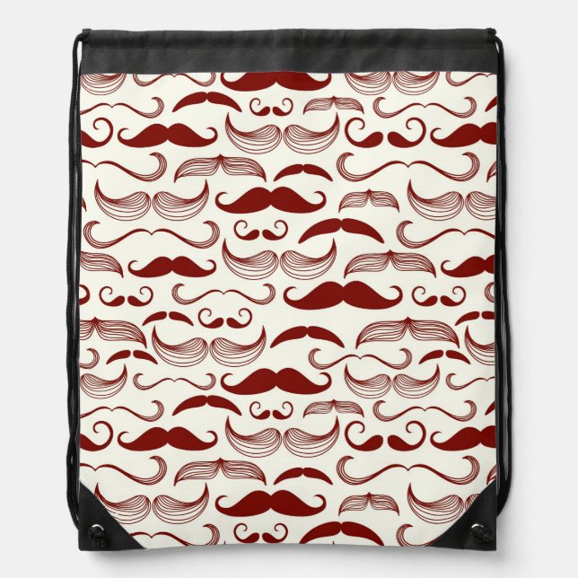 Mustache pattern, retro style 3 drawstring bag (Front)