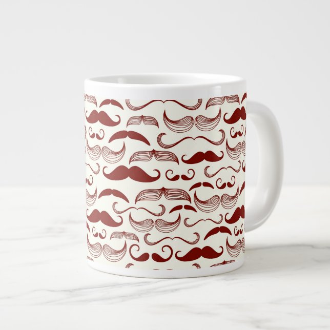 Mustache pattern, retro style 3 giant coffee mug (Front Right)