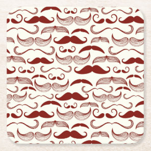 Mustache pattern, retro style 3 square paper coaster
