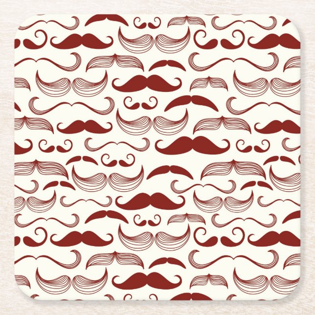 Mustache pattern, retro style 3 square paper coaster (Front)