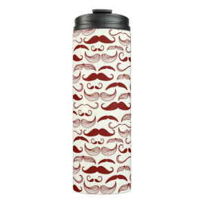 Mustache pattern, retro style 3 thermal tumbler