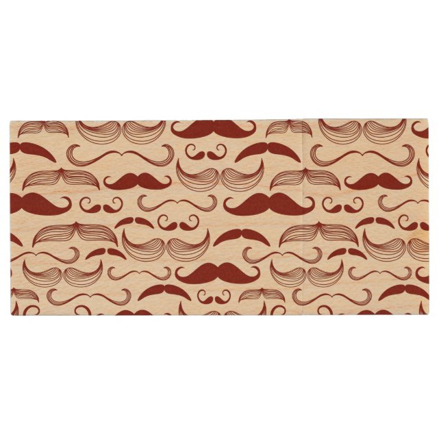 Mustache pattern, retro style 3 wood flash drive (Front)