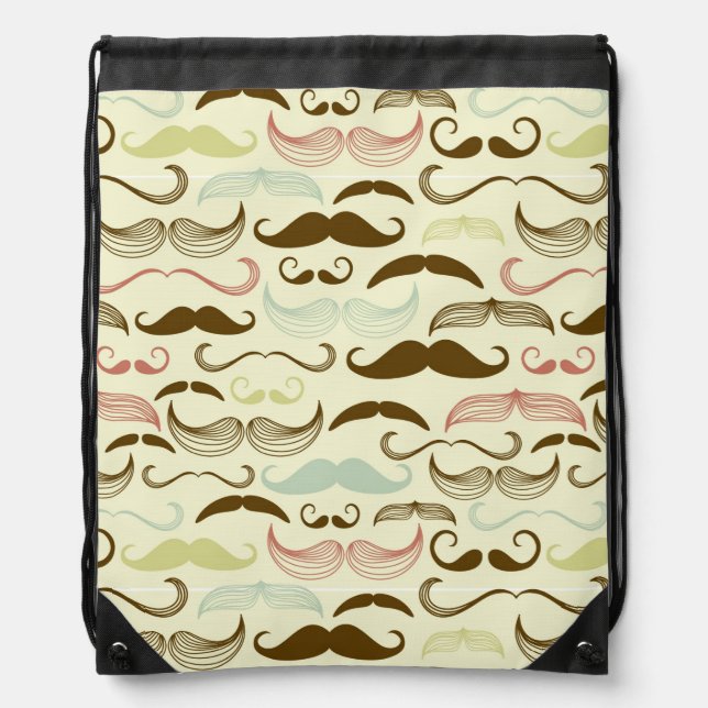 Mustache pattern, retro style 4 drawstring bag (Front)