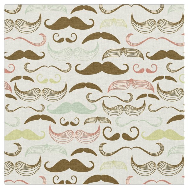 Mustache pattern, retro style 4 fabric (Close Up)