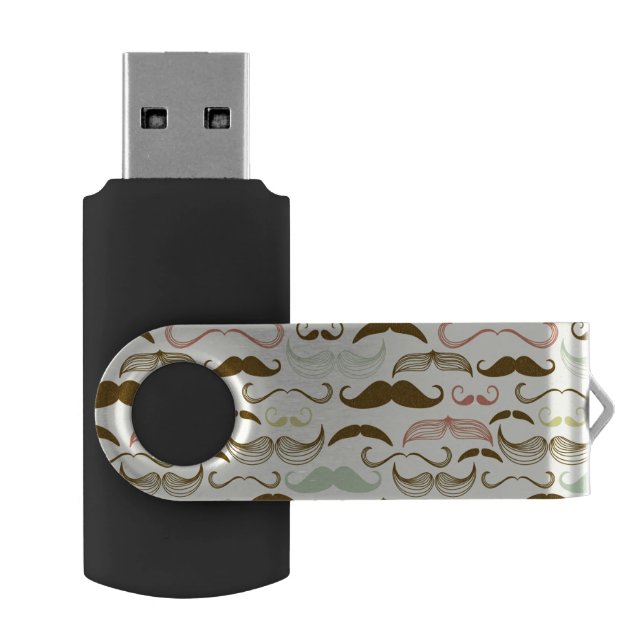 Mustache pattern, retro style 4 flash drive (Opened)