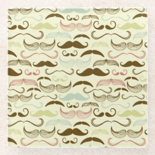 Mustache pattern, retro style 4 glass coaster