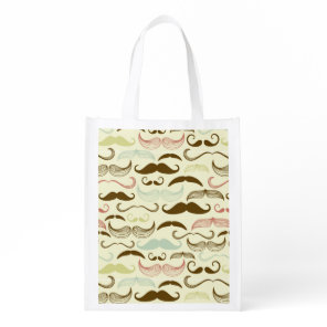 Mustache pattern, retro style 4 grocery bag