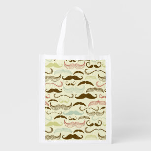 Mustache pattern, retro style 4 grocery bag