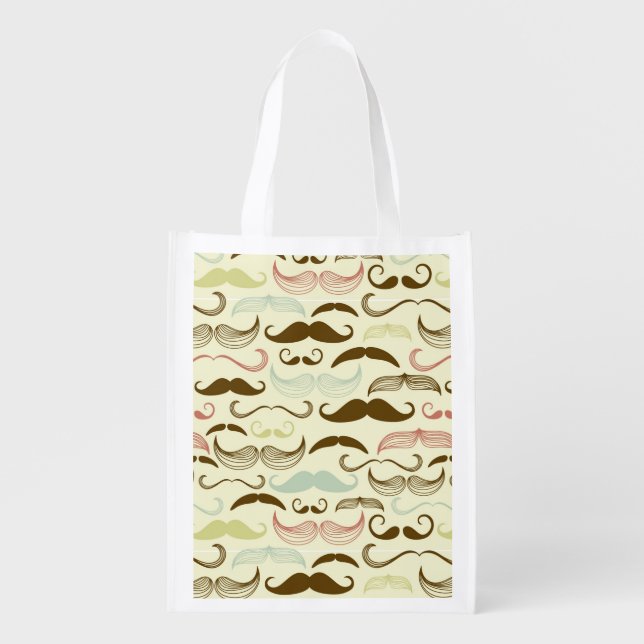 Mustache pattern, retro style 4 grocery bag (Front)