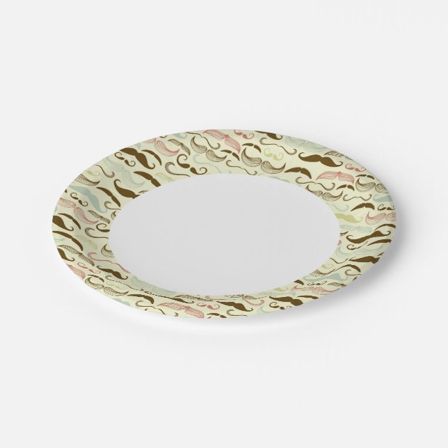 Mustache pattern, retro style 4 paper plates (Angled)