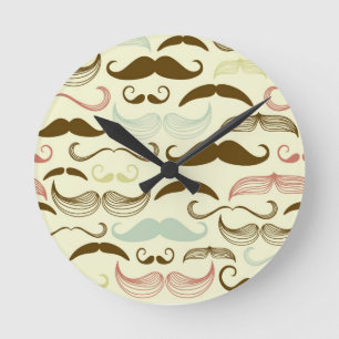 Mustache pattern, retro style 4 round clock