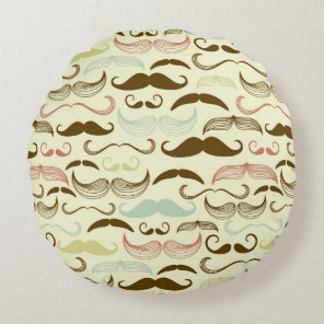 Mustache pattern, retro style 4 round pillow