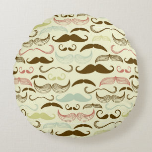Mustache pattern, retro style 4 round pillow