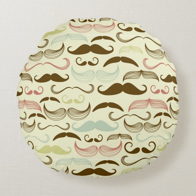 Mustache pattern, retro style 4 round pillow (Front)