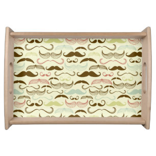 Mustache pattern, retro style 4 serving tray