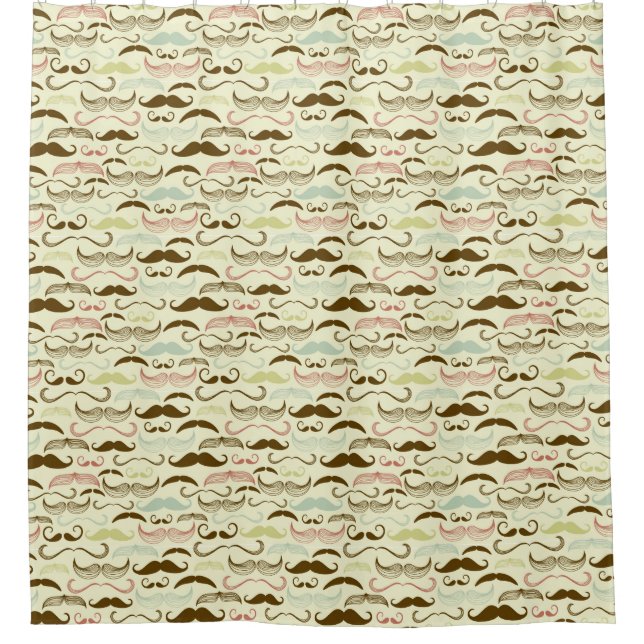 Mustache pattern, retro style 4 shower curtain (Front)