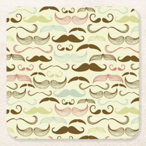 Mustache pattern, retro style 4 square paper coaster