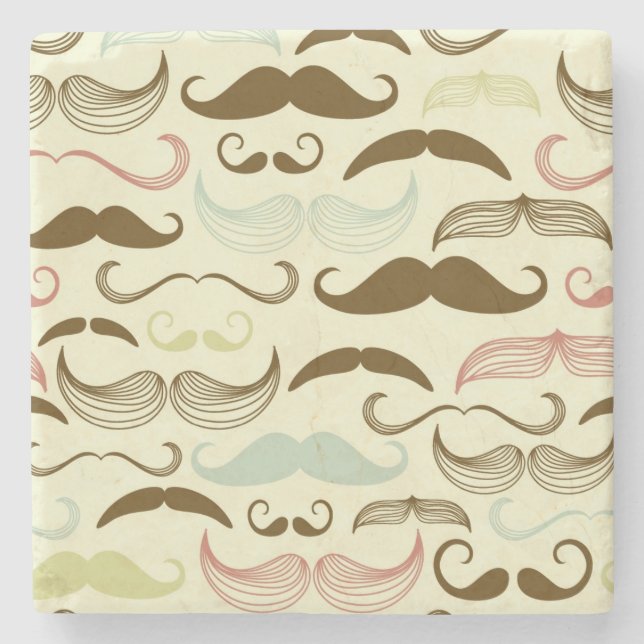 Mustache pattern, retro style 4 stone coaster (Front)
