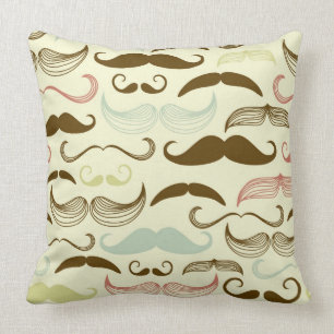 Mustache pattern, retro style 4 throw pillow