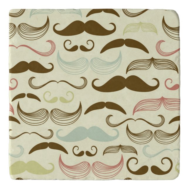 Mustache pattern, retro style 4 trivet (Front)